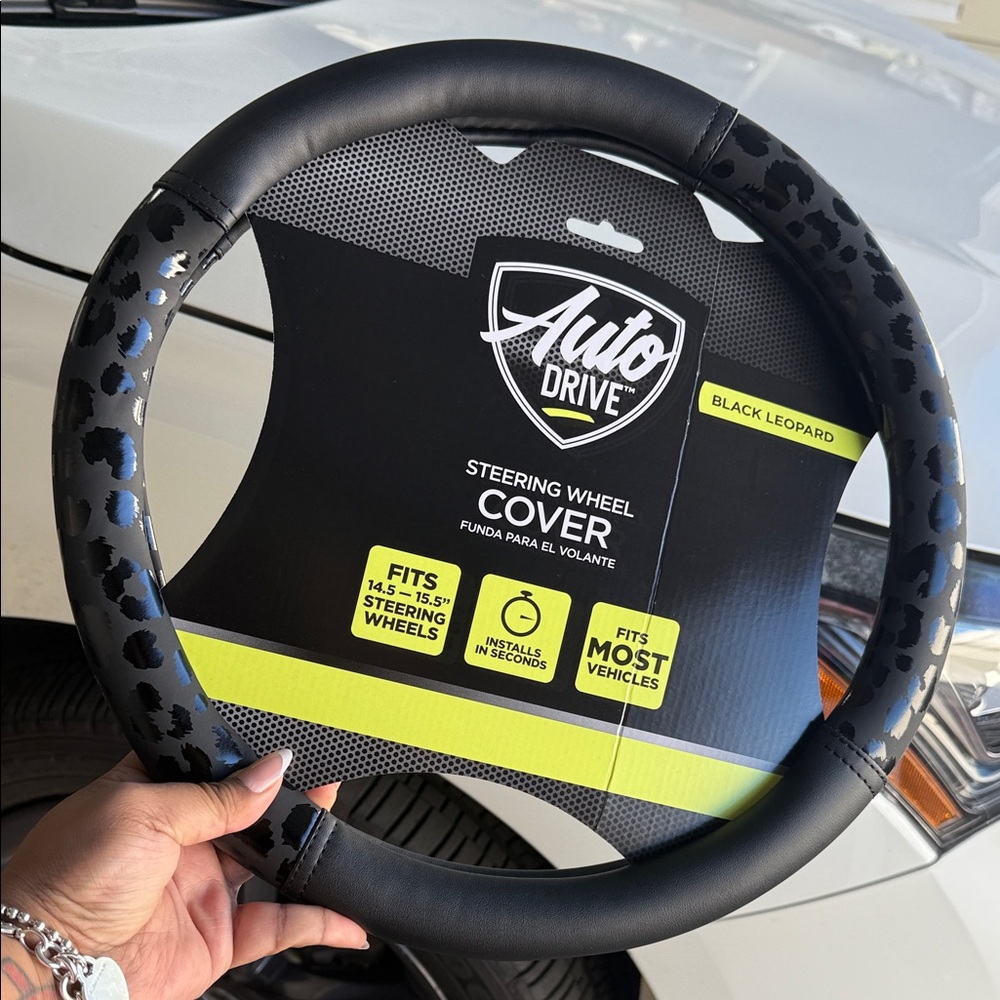 Auto Drive Black Leopard Steering Wheel Cover